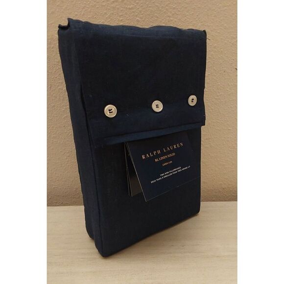 Ralph Lauren RL LINEN SOLID 100% Linen Two King Pillowcases POLO NAVY - Picture 2 of 8